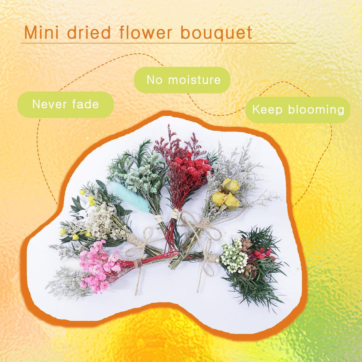TooGet 9Pcs Mini Dried Flower Bouquets Real Small Boho Floral Bouquet Natural Dried Flowers for DIY Crafts Cake Gift Packaging Wedding Decor and Home Decorations