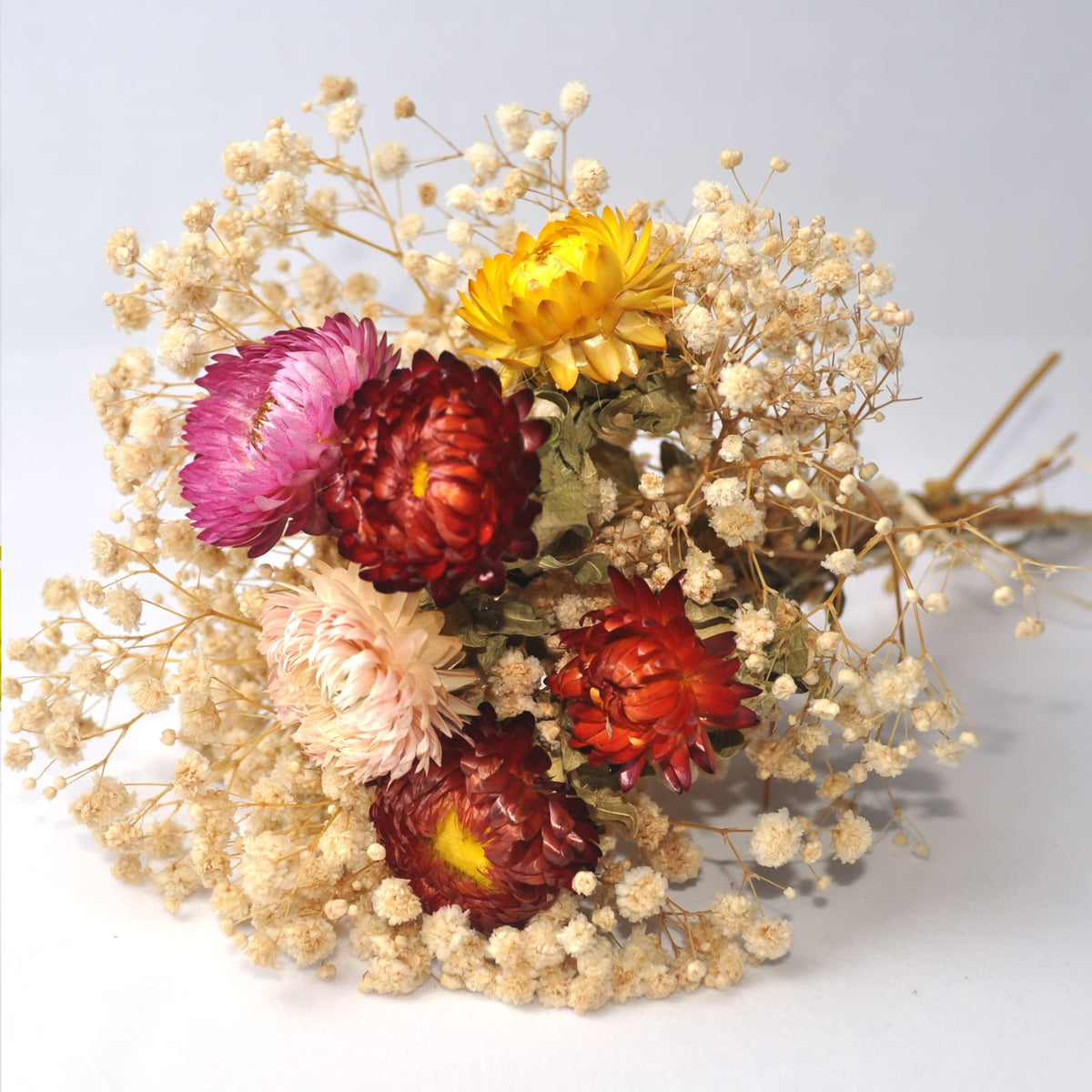 L'BREVOGA Dried Flower Spray Rose Bouquets, 2 Bunches 100% Natural Flowers, Miniature Roses with Baby’s Breath for Decoration Home Party (Spray Rose)