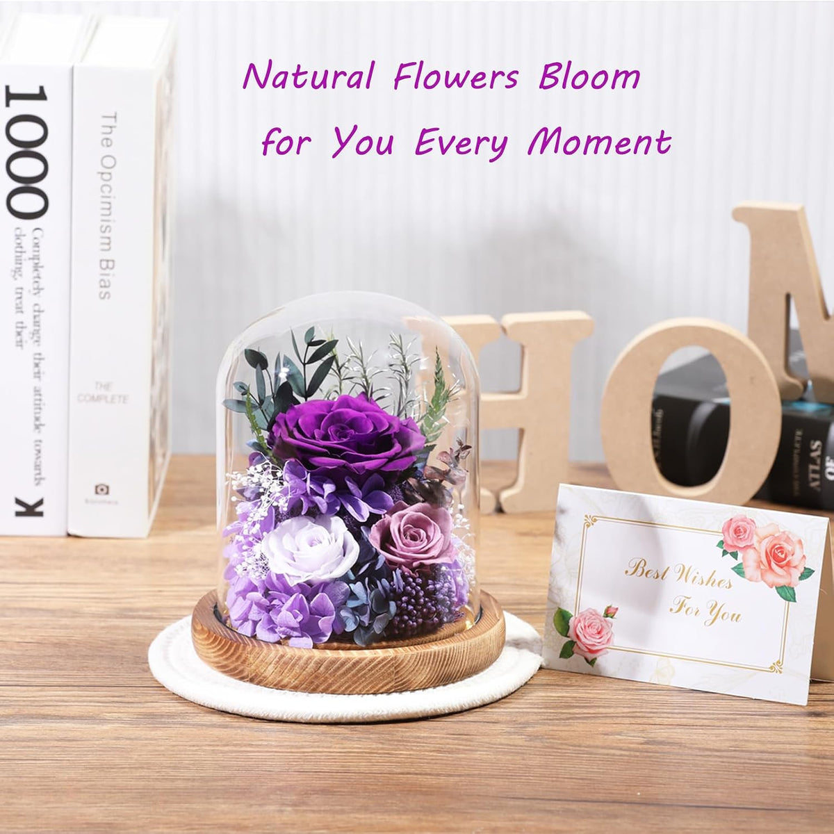 lovenfold Flowers for Delivery Preserved Rose Gifts for Women,Long-Lasting Forever Flowers in Glass Dome, Birthday Gifts for Women Mom Friend(Purple Rose)