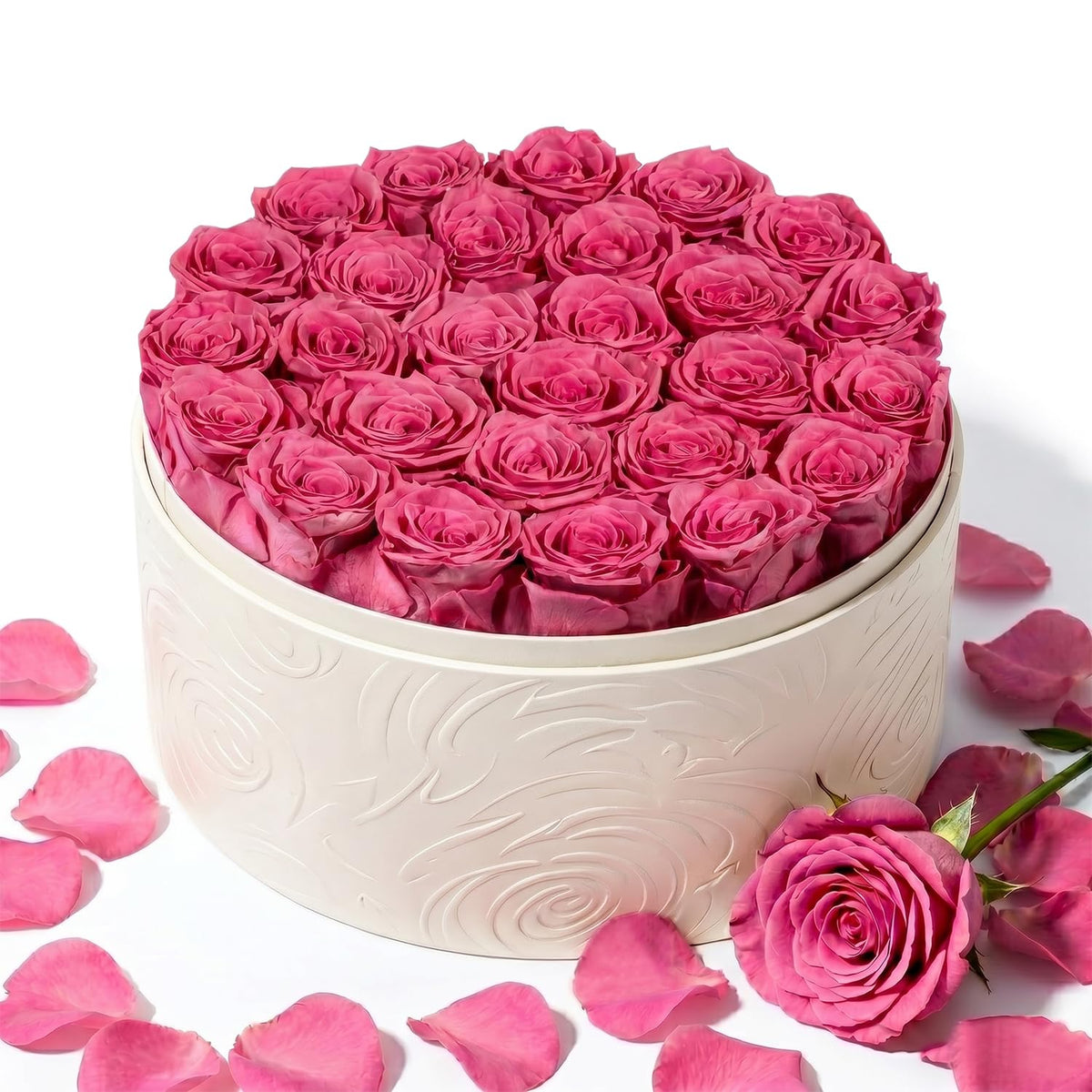 Rosaura Round Preserved Roses Gift Box (Pink, 7 Roses)
