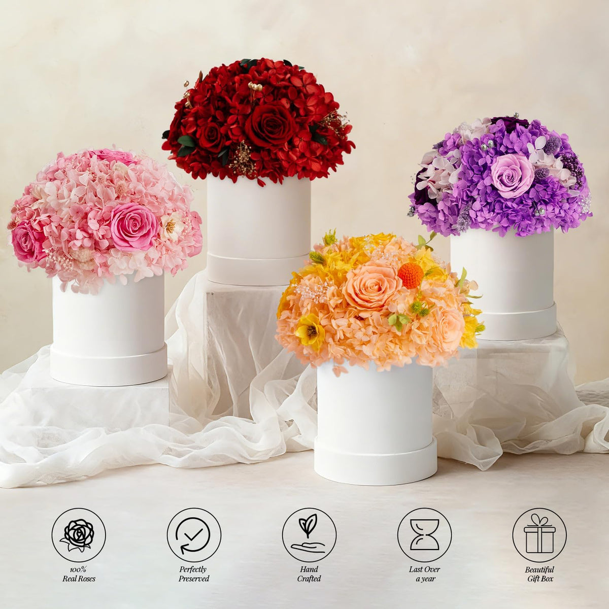 ROSEROSE Preserved Flowers for Delivery Prime,Forever Flowers Bouquet with Gift Box, Eternal Real flowers Gifts for Women,Christmas,Valentine's Day,Anniversary,Birthday for Her (Champagne)