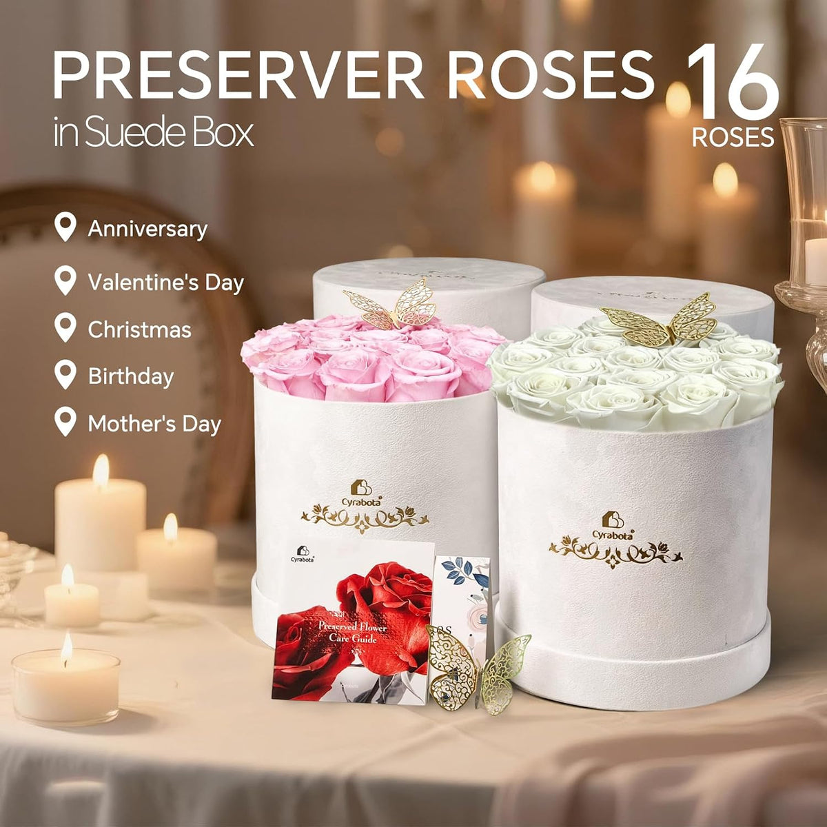 16 Light Pink Preserved Roses Round Gift Box for Women