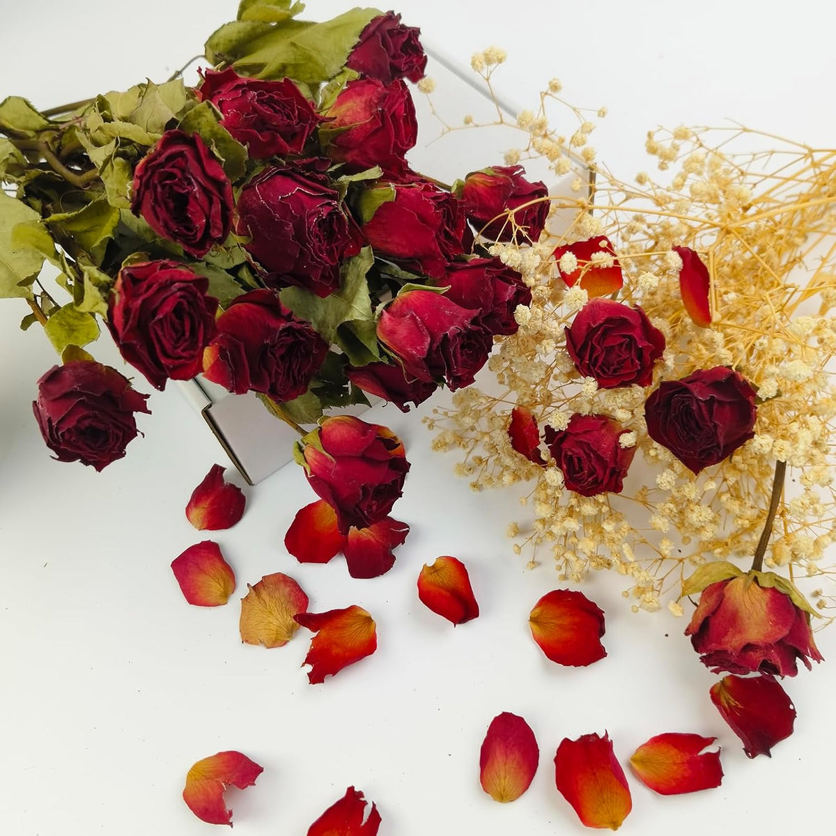 TooGet Natural Dried Flowers Bouquet, 10 Pcs Red Dried Roses Bouquet for Wedding Decoration and DIY Wreath Floral Home Decor
