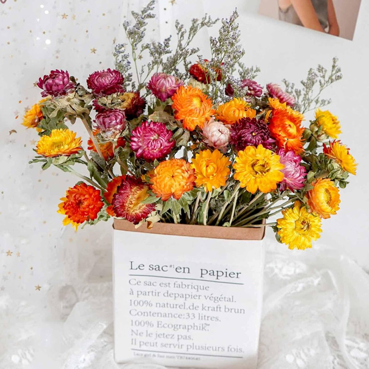 Dried Flower Bouquet, 17'' Dry Natural Caspia Flowers Bundle for Vase Decor