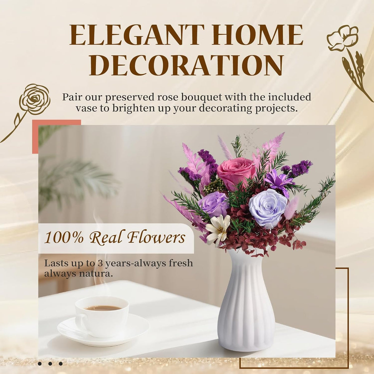 Preserved Roses Eternal Flowers Real Purple Roses that Last 3 Years Home Decor Birthday Gifts for Women Mothers Day Flowers for Wife