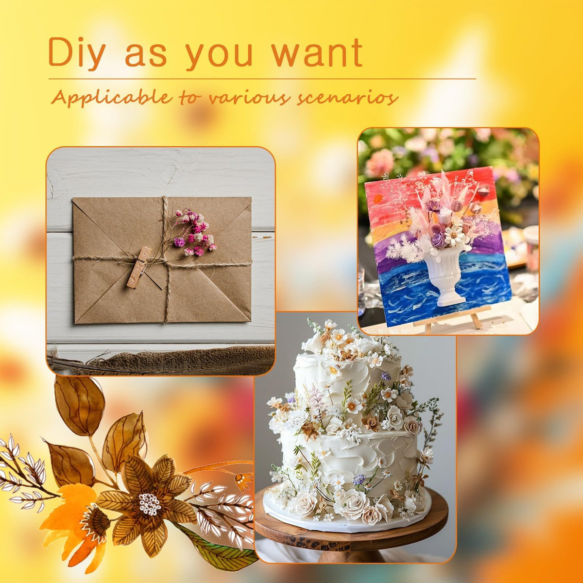 TooGet 9Pcs Mini Dried Flower Bouquets Real Small Boho Floral Bouquet Natural Dried Flowers for DIY Crafts Cake Gift Packaging Wedding Decor and Home Decorations