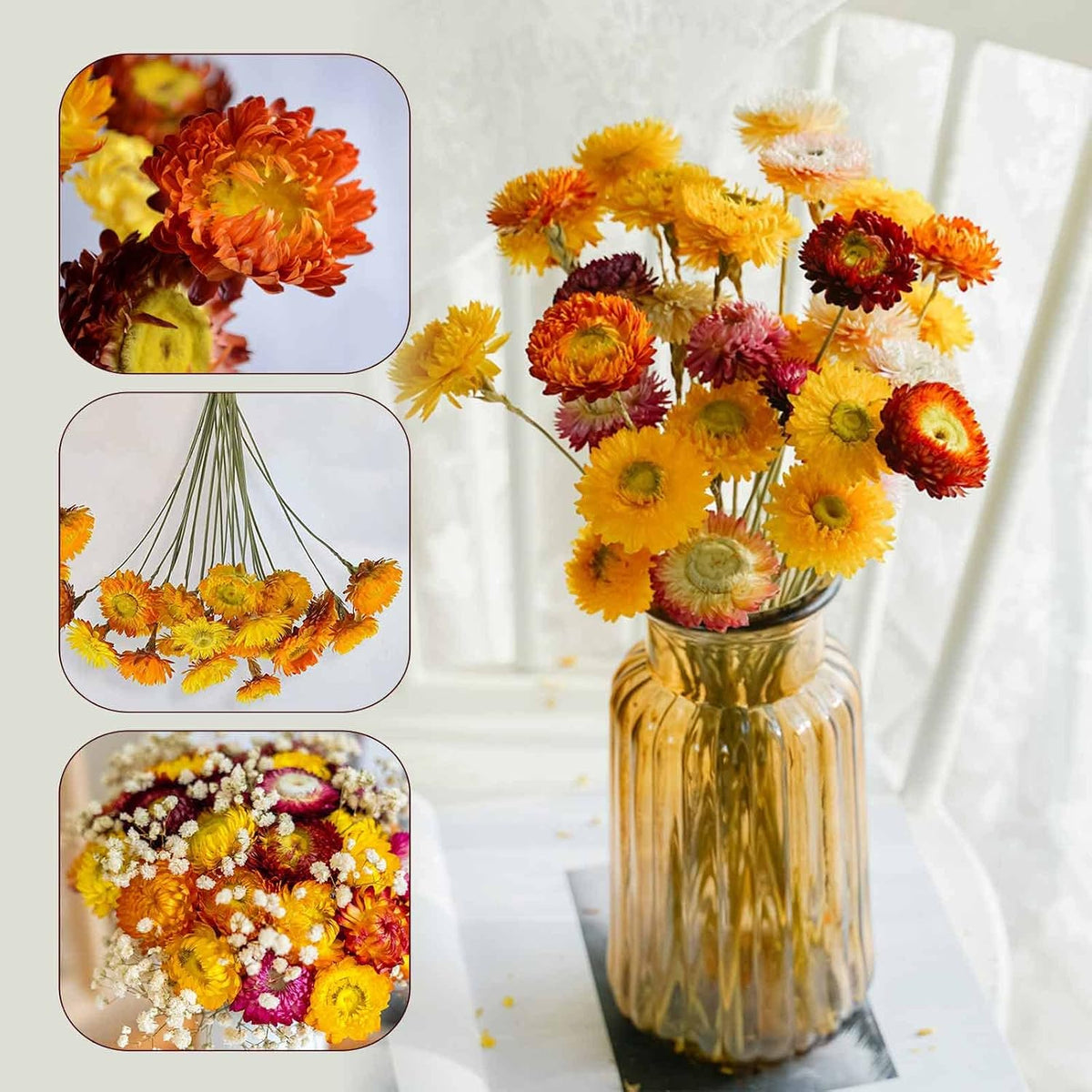 20 Pcs Dried Daisy Flower Bouquet, 17" Multicolor Fall Flowers, Vase Filler