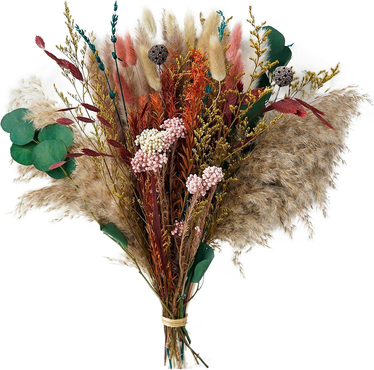Natural Dried Pampas Grass Bouquet,17" - Boho Autumn Flower Arrangment with Millet Flower & Eucalyptus, Home, Wedding & Farmhouse Decor, DIY Assembly, Vase Not Included