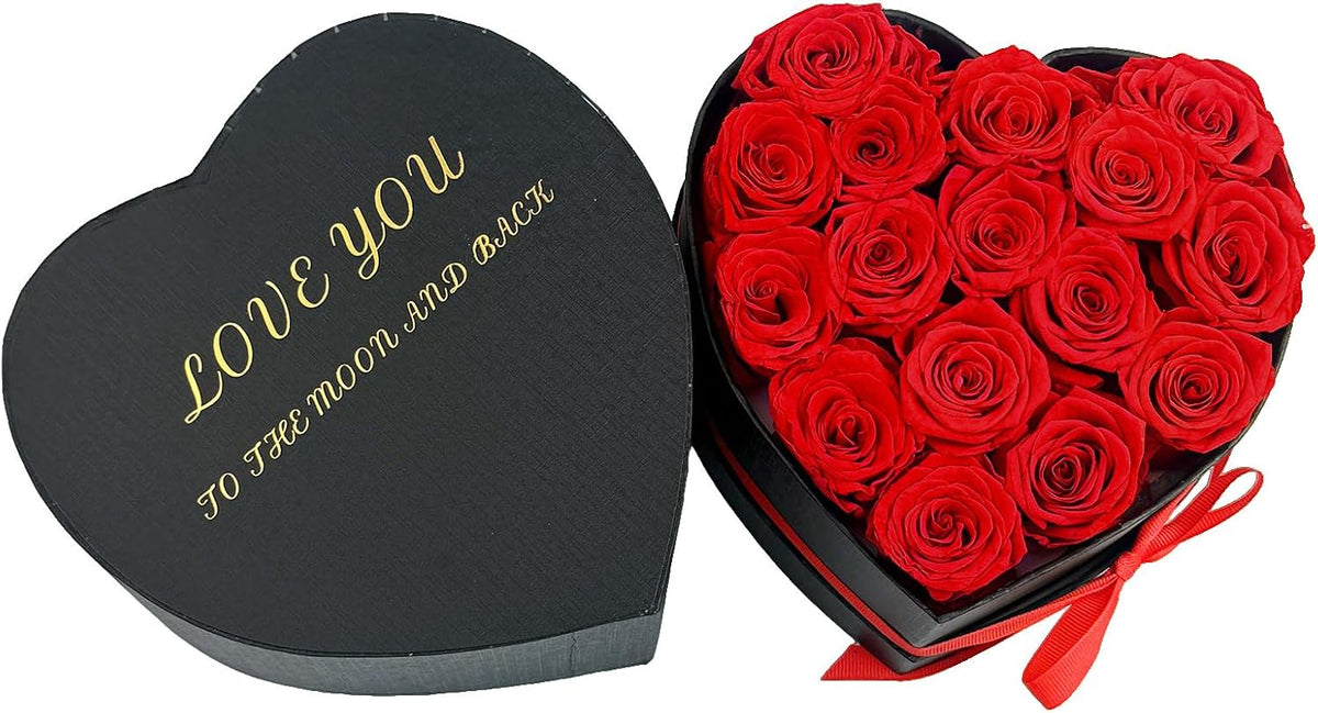 Preserved Roses Heart Shape Box Forever Flowers(Red 16 Roses)