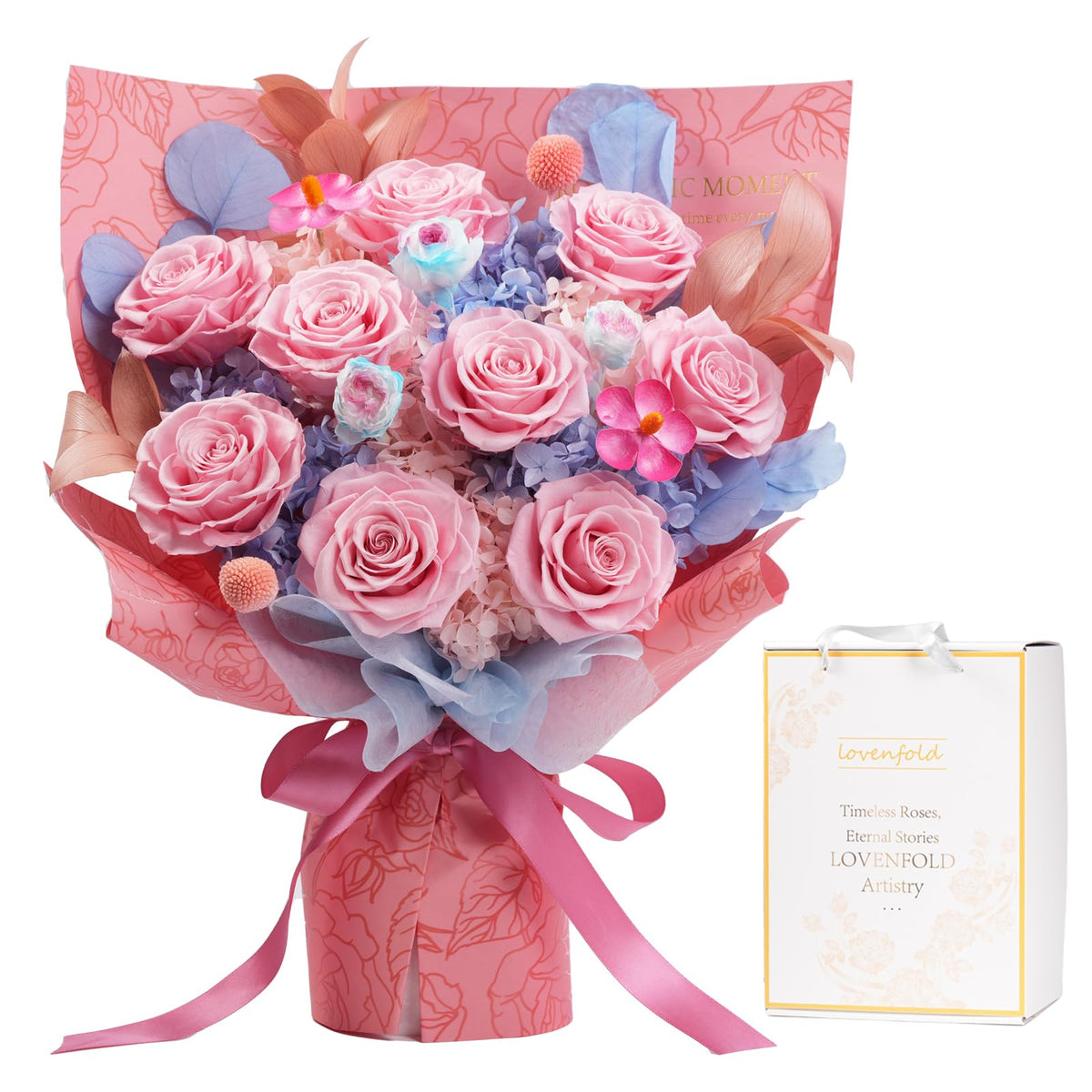 lovenfold Preserved Flowers for Delivery, Purple Rose Bouquets That Last 1-3 Years, Birthday Flowers Gifts for Women Mom Grandma Wife Friends