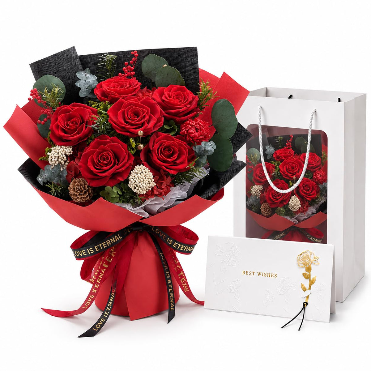 Preserved Purple Rose Bouquet, 100% Real Flowers for Women Mother Wife, Long-Lasting Eternal Roses with Gift Box, Forever Flowers for Anniversary Birthday Mother's Day, Lasts 1-3 Years