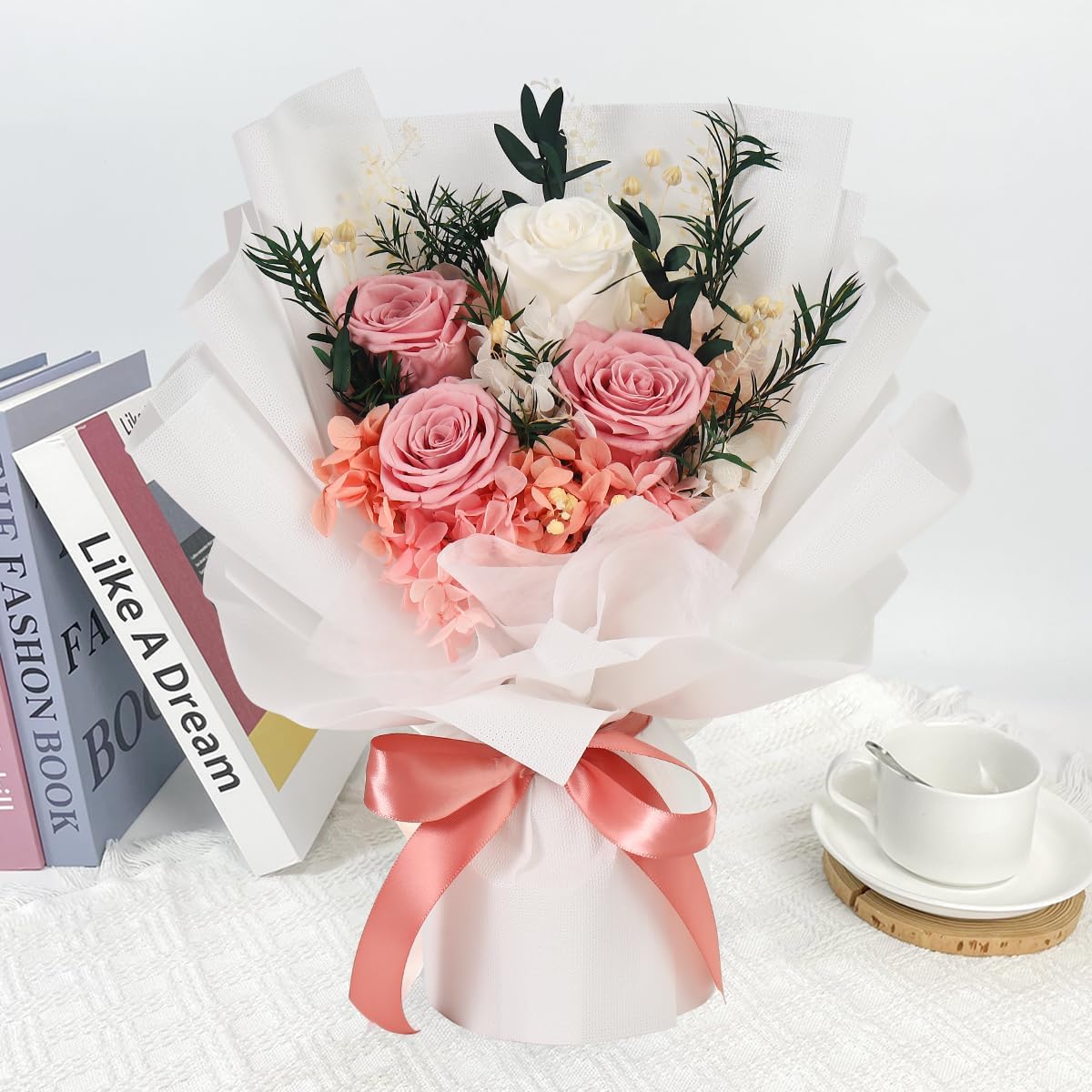 Forever Flowers for Delivery - Preserved Flowers Bouquet, Preserved Roses Bouquet Gifts for Women Anniversary Birthday Forever Pink Rose Gifts for Her Mom Grandma Wife Girlfriend Valentine