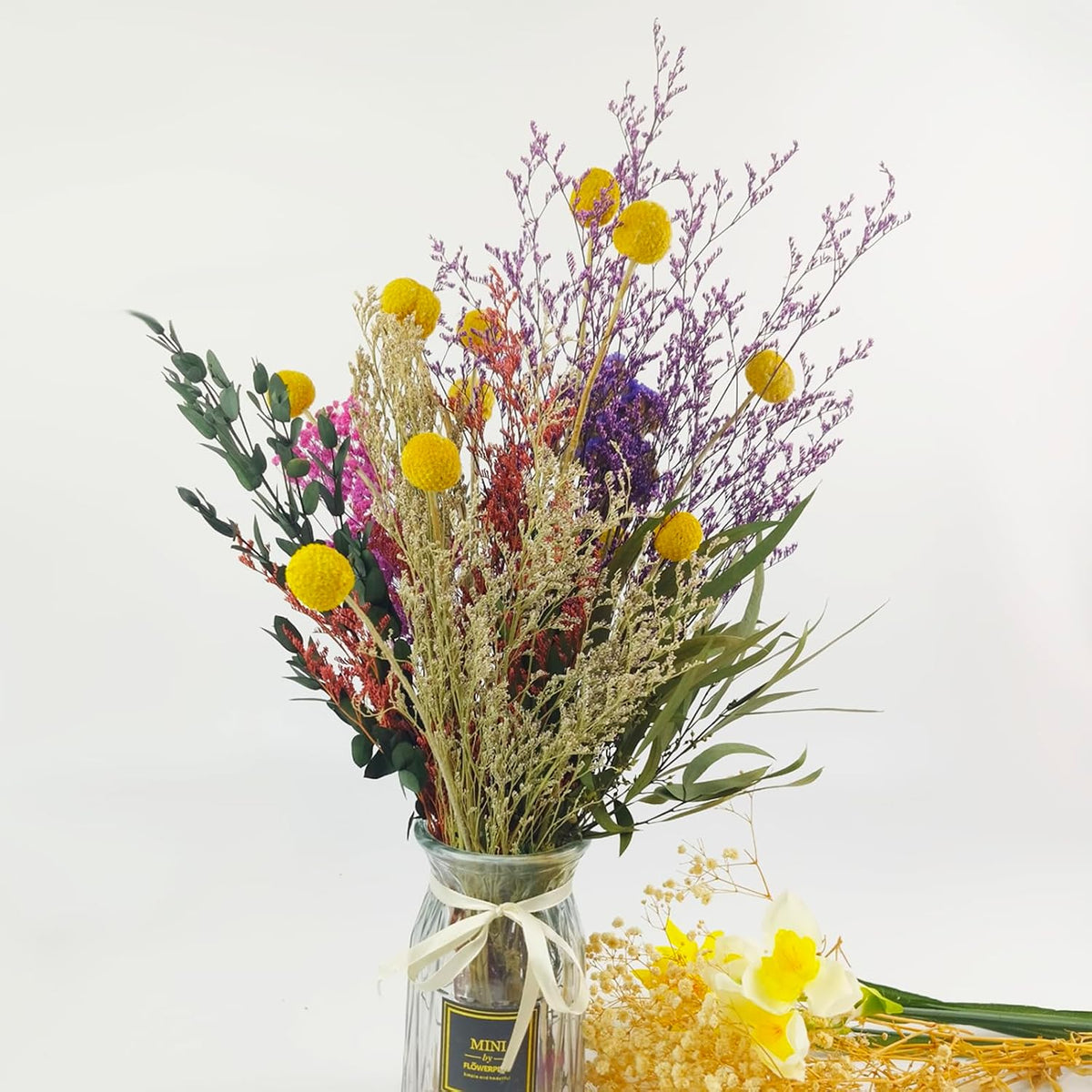 TooGet Natural Craspedia Dried Flowers Yellow Billy Buttons Balls Bouquet