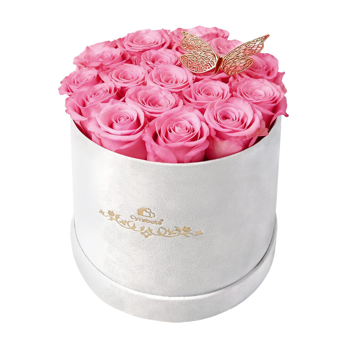 16 Light Pink Preserved Roses Round Gift Box for Women