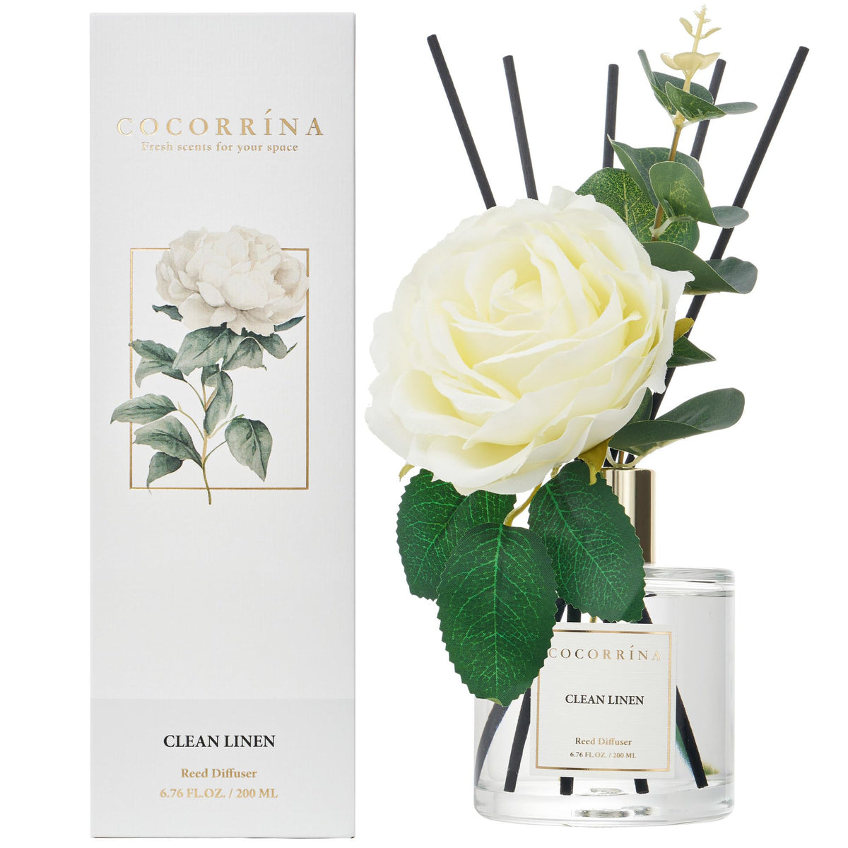 Cocorrína Premium Reed Diffuser Set with Preserved Baby's Breath & Cotton Stick Sandalwood Rose | 6.7oz Scent Fragrance Oil Diffuser for Bedroom Bathroom Home Décor