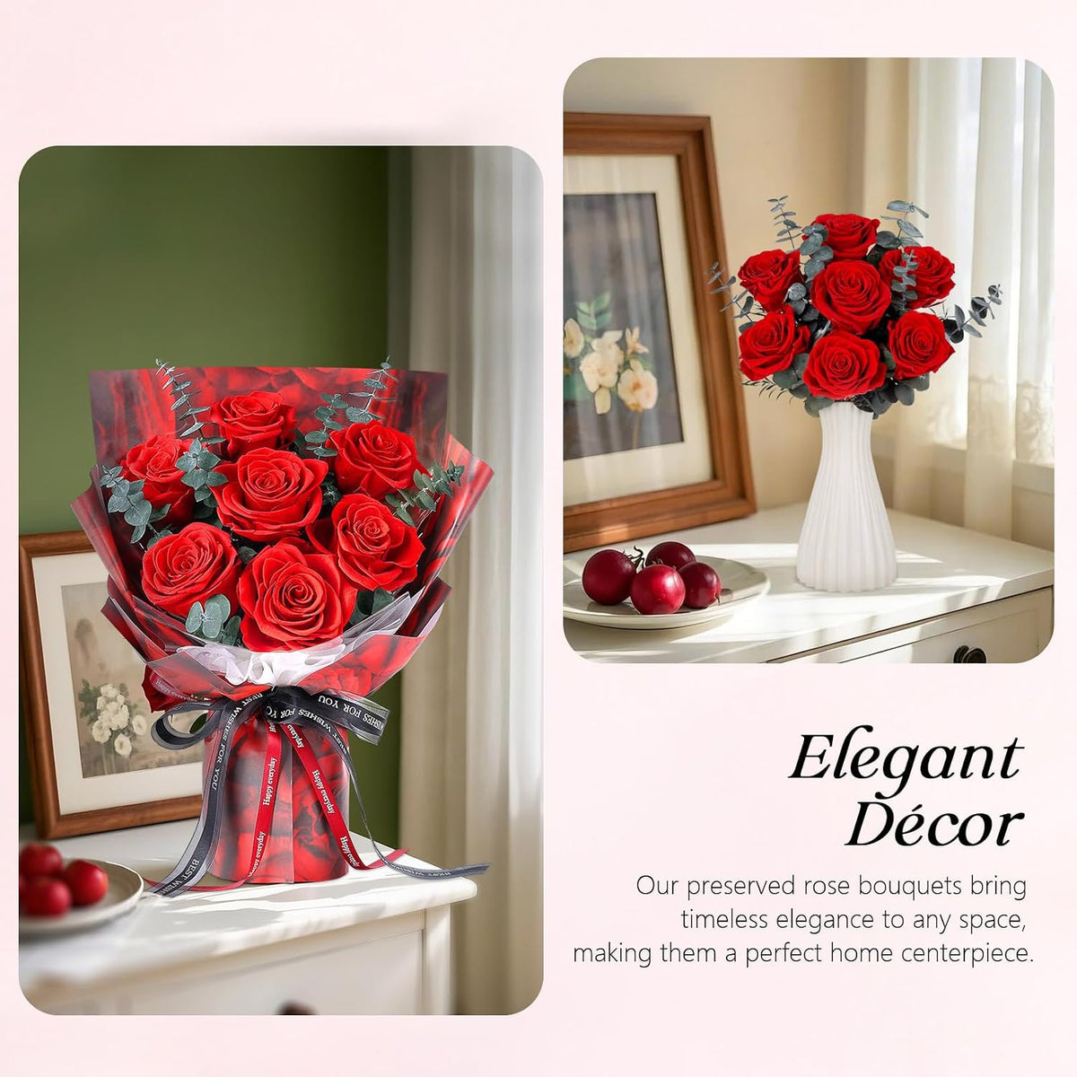 Preserved Flowers for Delivery, 7 Red Roses with Vase, Gifts for Women Her