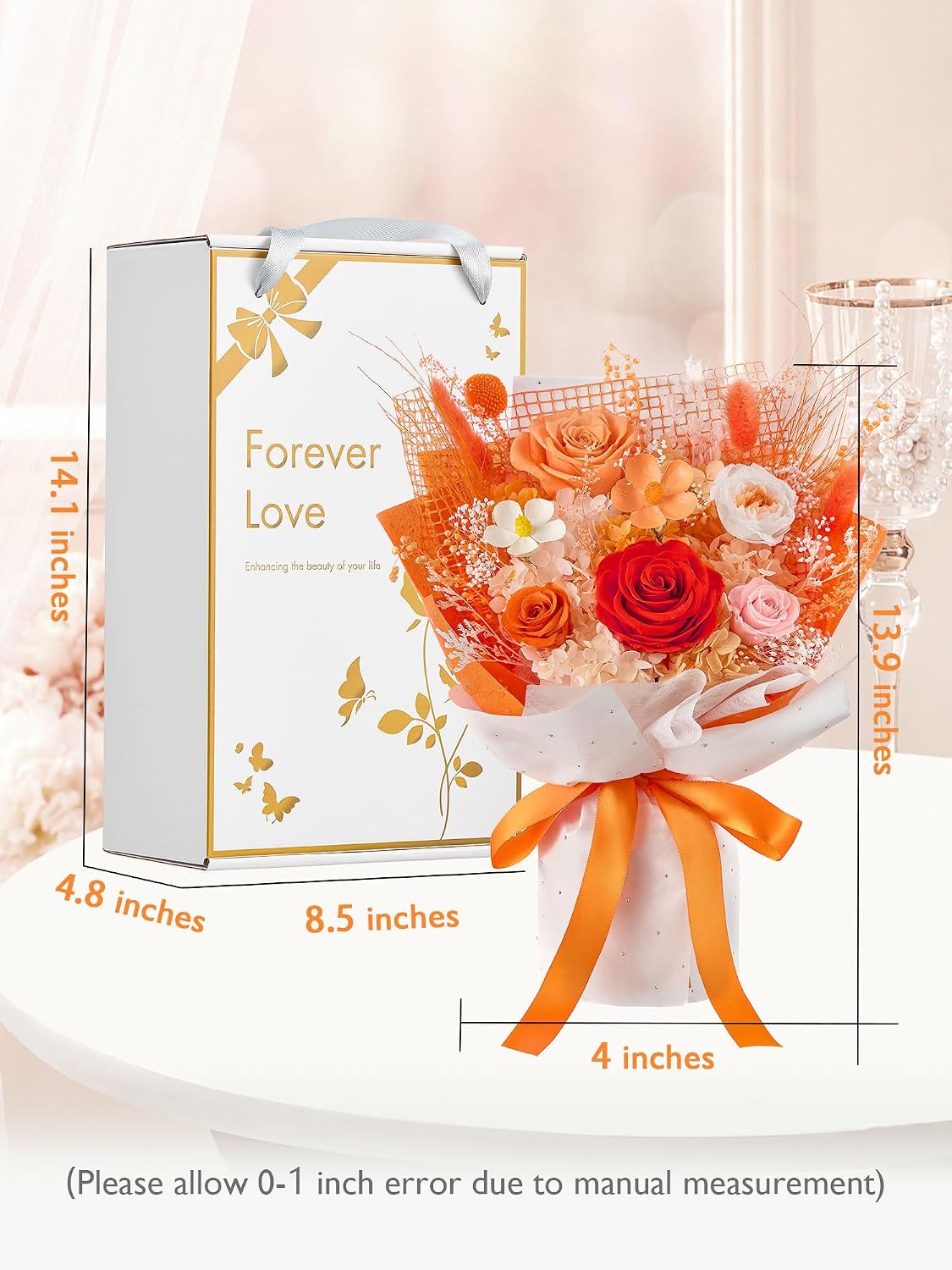 Preserved Flowers Bouquet Forever Flower Flower for Delivery Prime, Orange
