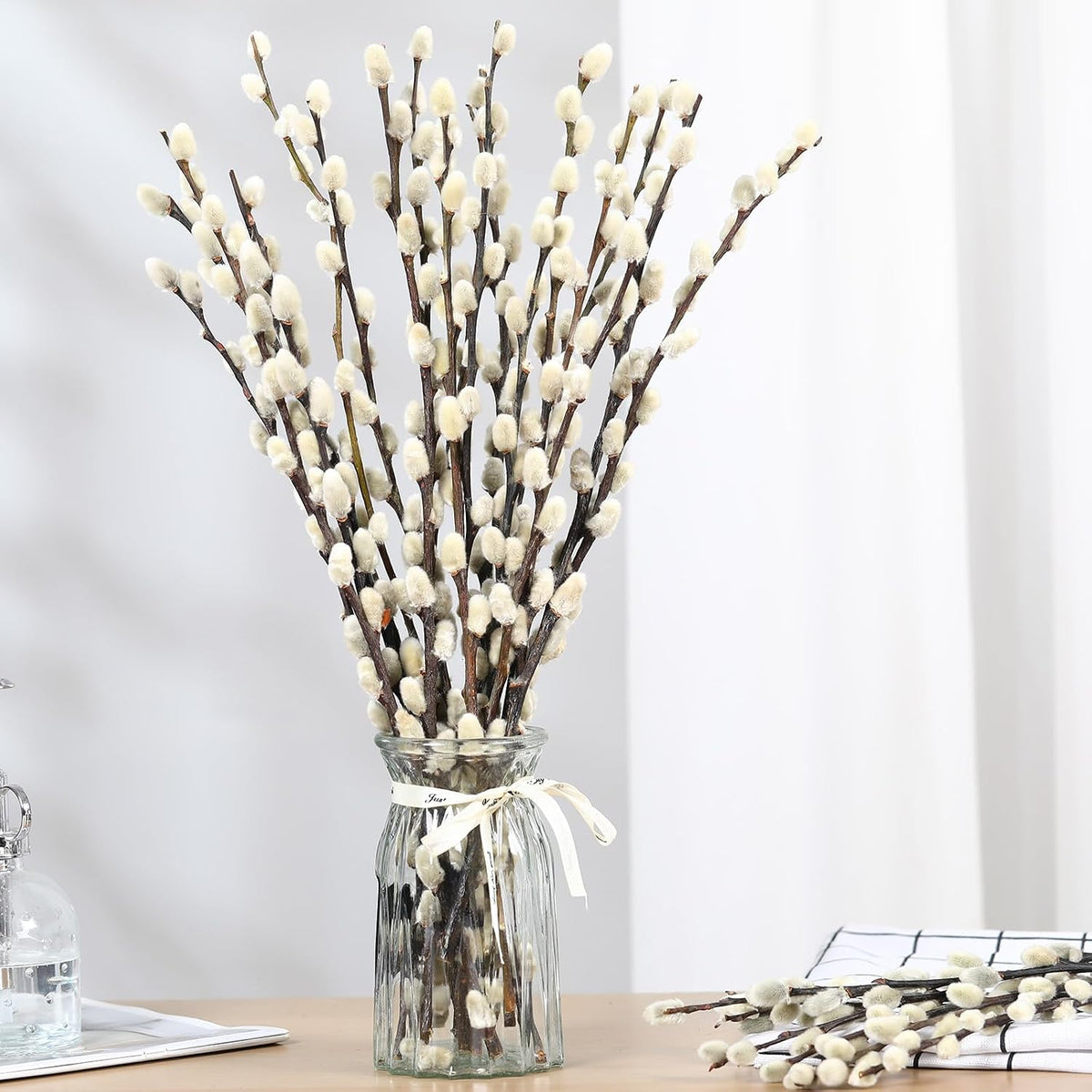 25 Stems Preserved PussyWillow, 17" White for Wedding Home & Fireplace