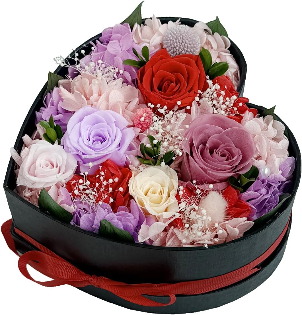 Preserved Roses Heart Shape Box Forever Flowers(Red 16 Roses)