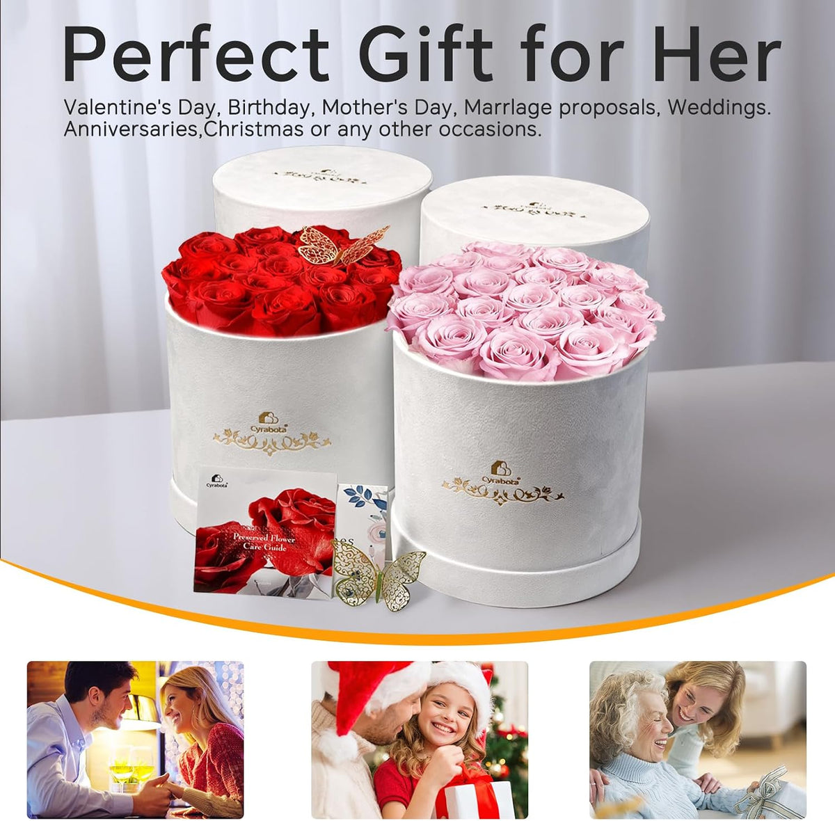 16 Light Pink Preserved Roses Round Gift Box for Women