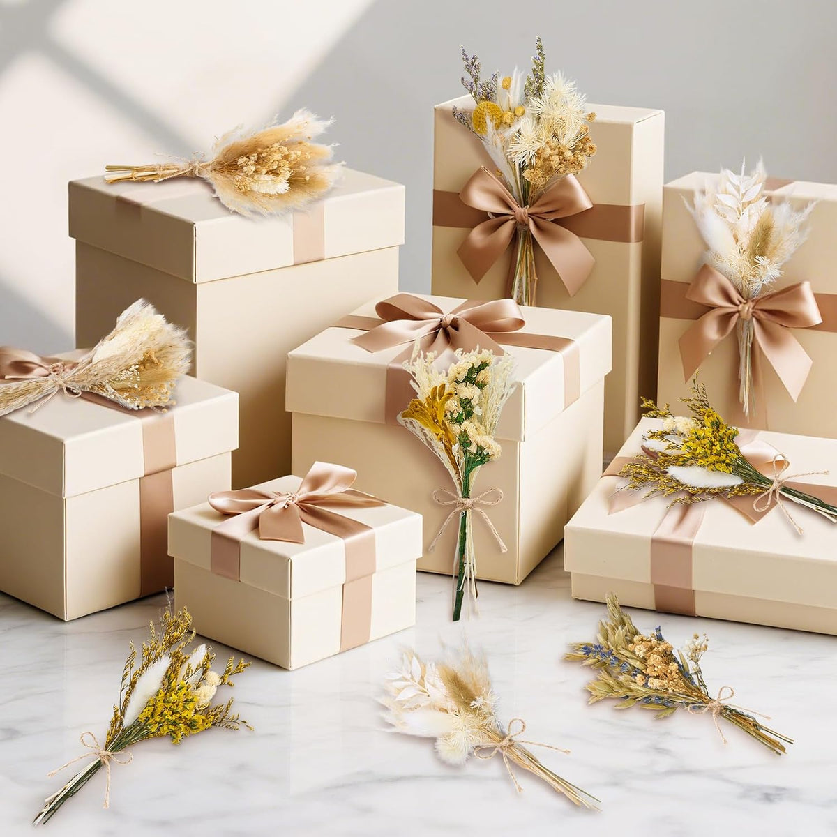 12/24 PCS Charming Dried Flowers Bouquet for Vase Various Dried Wildflowers with Stems Mini Handmade Wildflowers Natural Real Flowers Bulk Flowers Craft (Solid Color, 24PCS)