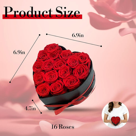 Preserved Roses Heart Shape Box Forever Flowers(Red 16 Roses)