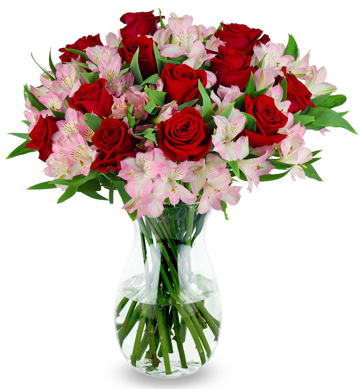 Benchmark Bouquets - Charming Roses & Alstroemeria (Glass Vase Included) - Fresh Flowers for Delivery - Gift for Graduation, Birthday, Anniversary, Sympathy, Get Well, Congratulations