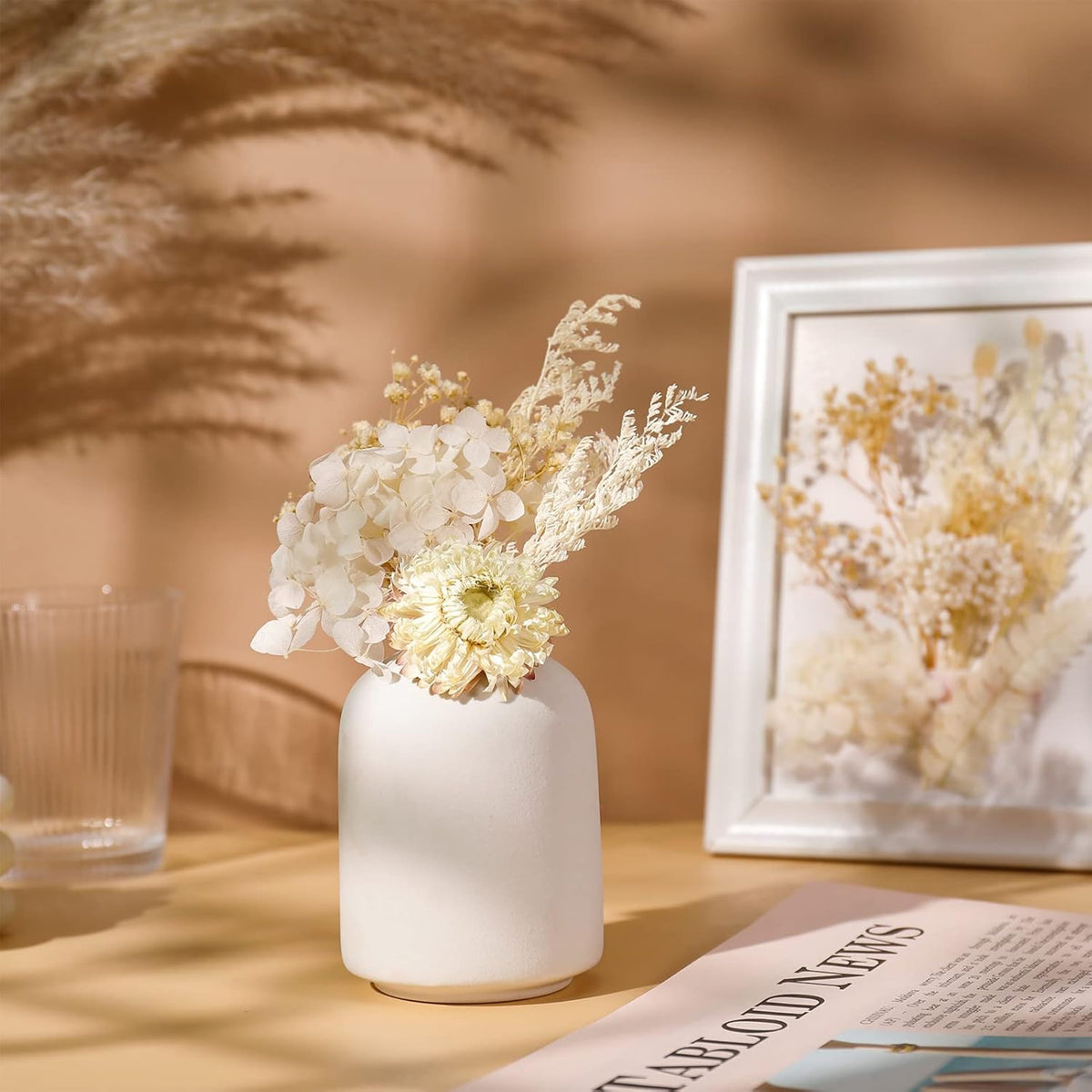AhlsenL Real Natural Dried Flowers - Mixed Hydrangeas, Daisies, White Decorative for DIY Candle Resin Jewelry Nail Pendant Crafts (Beige)