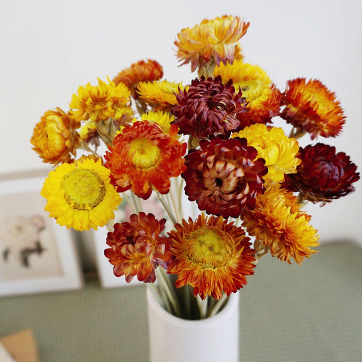 20 Pcs Dried Daisy Flower Bouquet, 17" Multicolor Fall Flowers, Vase Filler