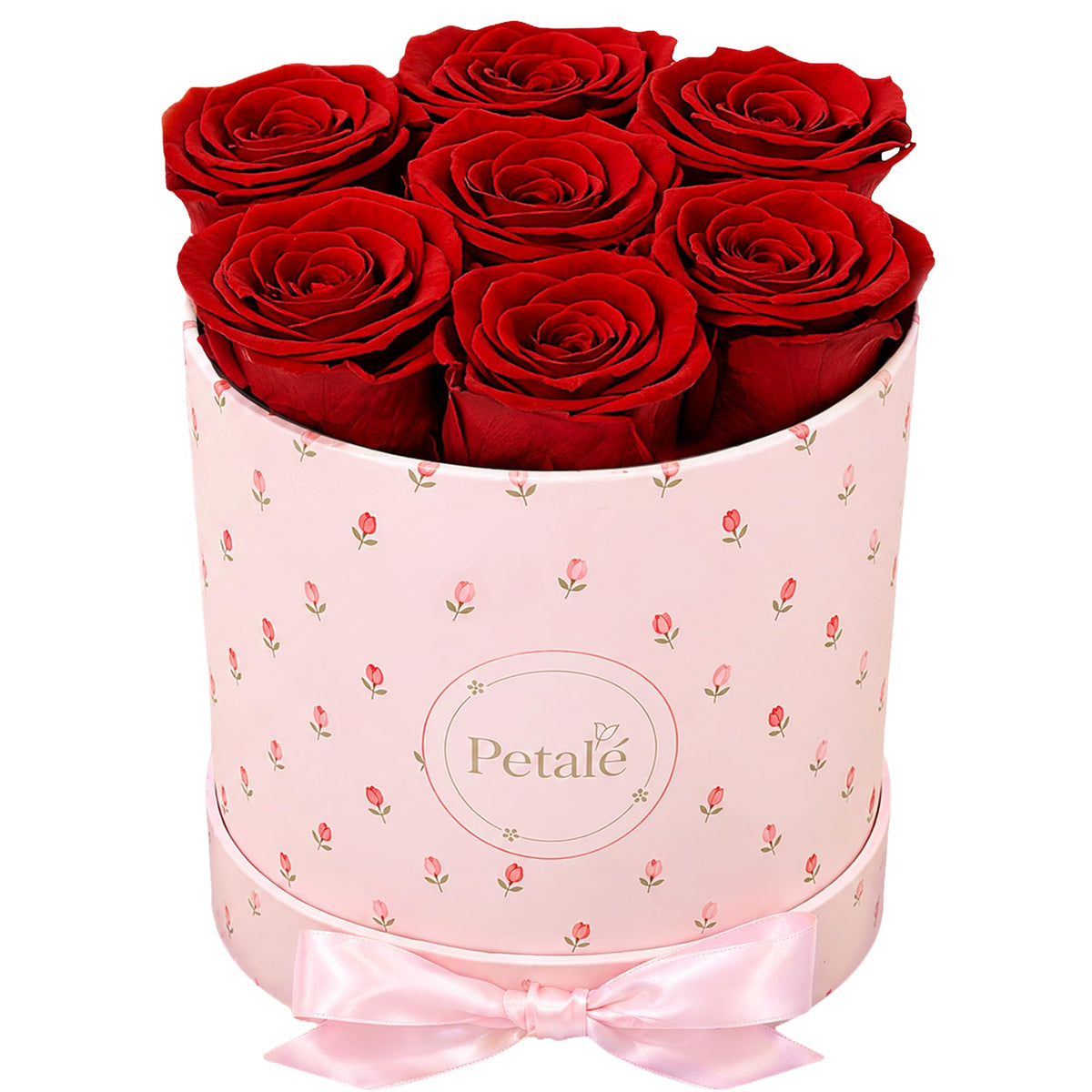 Pink Preserved Roses Forever Rose Box, 7 Real Eternal Flowers