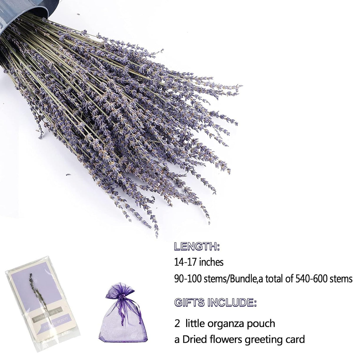 TOMOON 6 Packs Natural Dried Lavender Flowers Bouquet with Stems