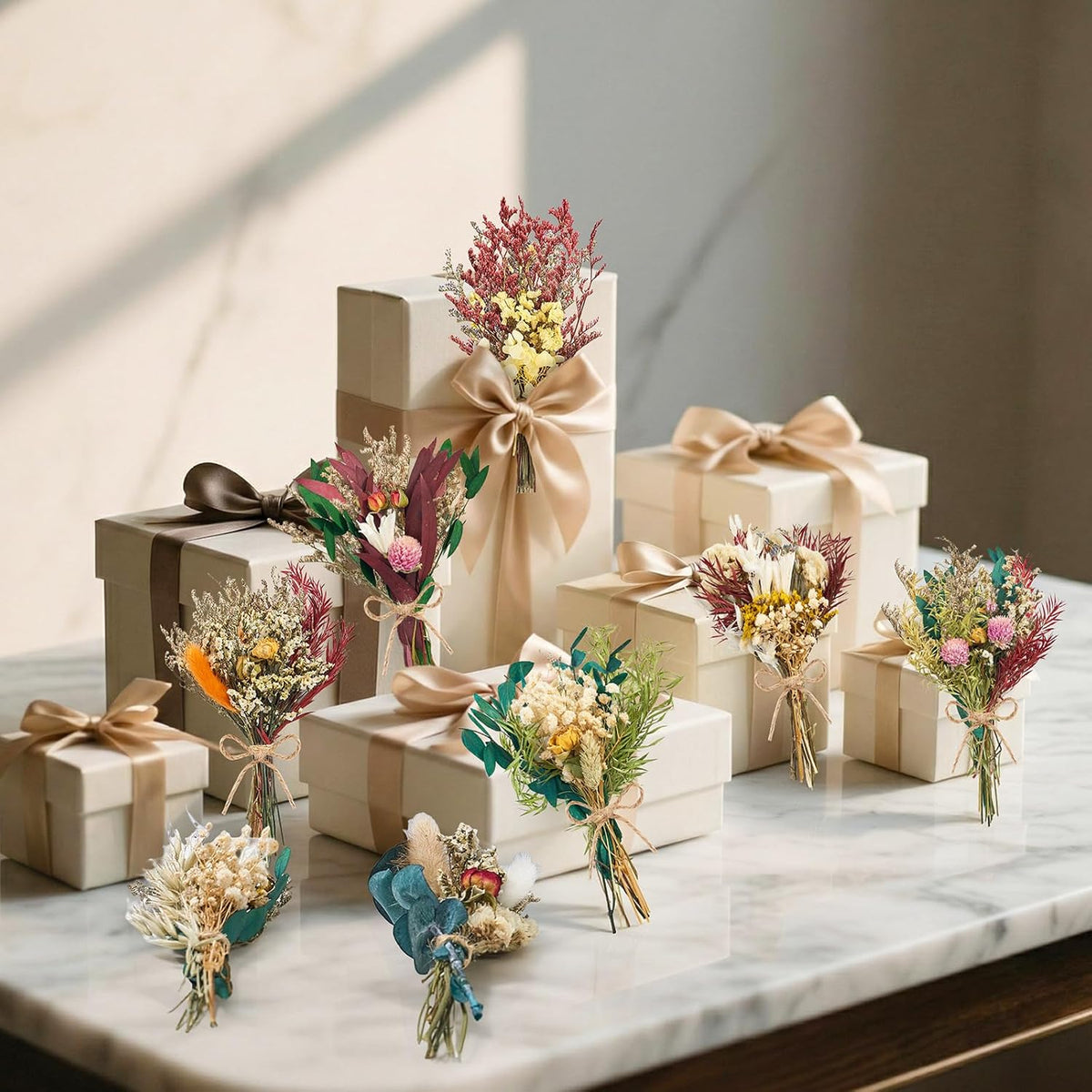 12/24PCS Handmade Dried Flower Bouquet with Stems Natural Dried Wildflowers 7.5 Inch Mini Dry Flowers for Vase Farmhouse Decor, Wedding Styling, Photography Props, Gift DIY(12pcs, Bright)