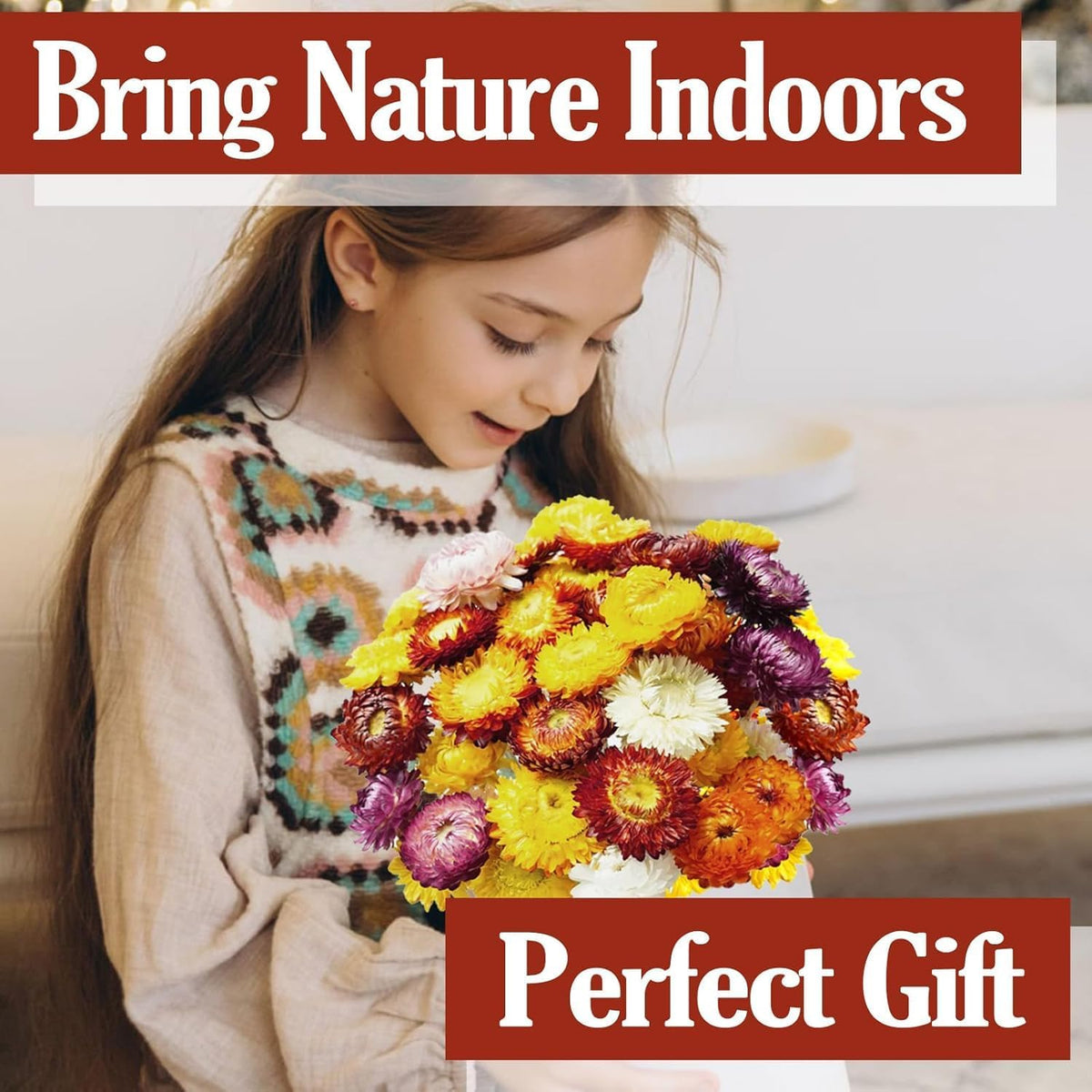 30pcs Dried Strawflowers Bouquet Long Stem Flowers for Wedding & Home Decor