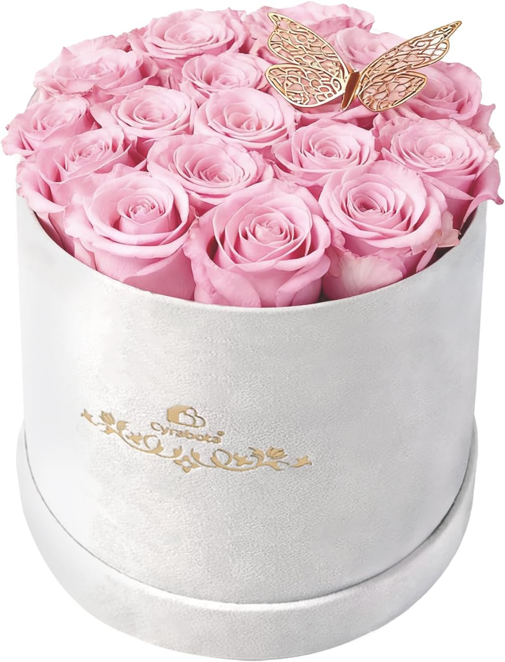 16 Light Pink Preserved Roses Round Gift Box for Women