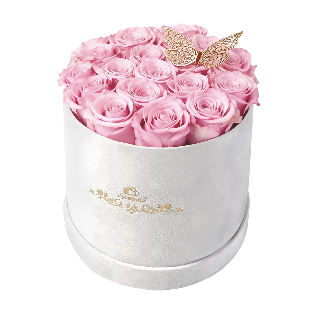 16 Light Pink Preserved Roses Round Gift Box for Women