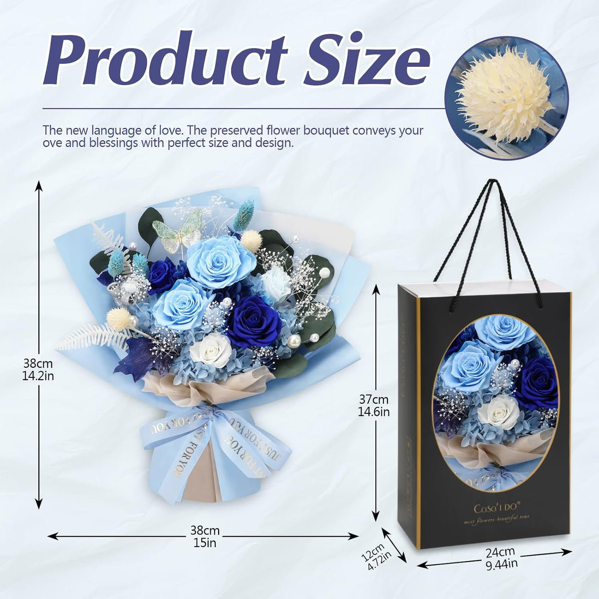 Casaido Preserved Flowers for Delivery, Mothers Day 6 Blue Roses Bouquet, Birthday Rose Gifts for Women Mom Wife Girlfriend, Real Flowers for Christmas Valentines Day Anniversary