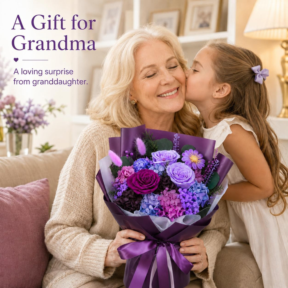Preserved Purple Rose Bouquet, 100% Real Flowers for Women Mother Wife, Long-Lasting Eternal Roses with Gift Box, Forever Flowers for Anniversary Birthday Mother's Day, Lasts 1-3 Years
