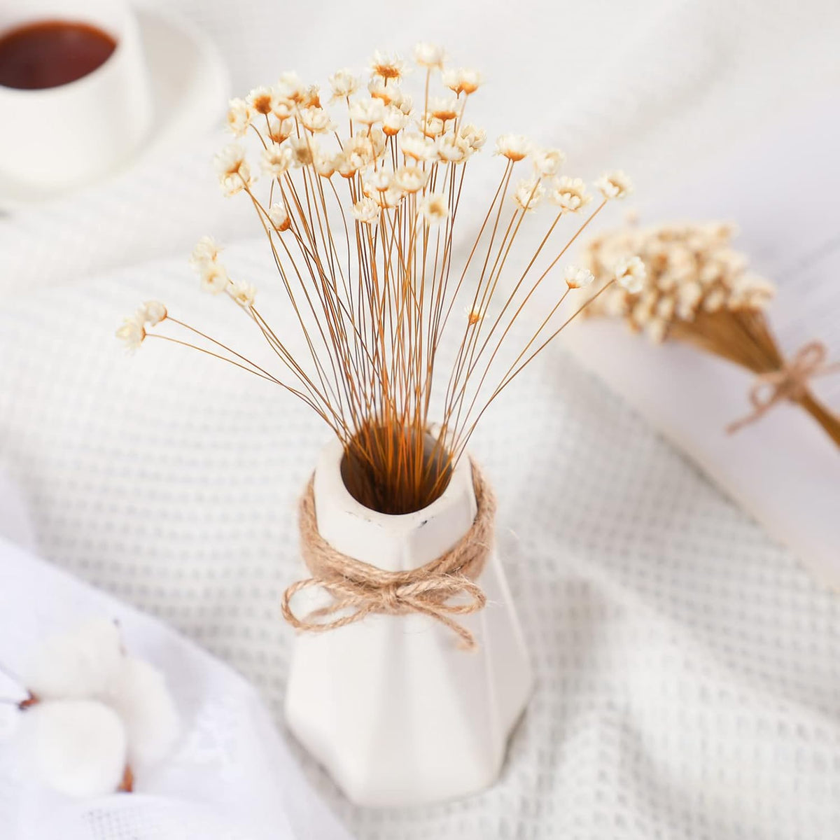 WILLBOND 200 Pcs Natural Dry Flowers White Mini Dried Star Daisy Floral Decorative Chamomile Bouquet for Wedding Floral Arrangements Home Vase Decorations