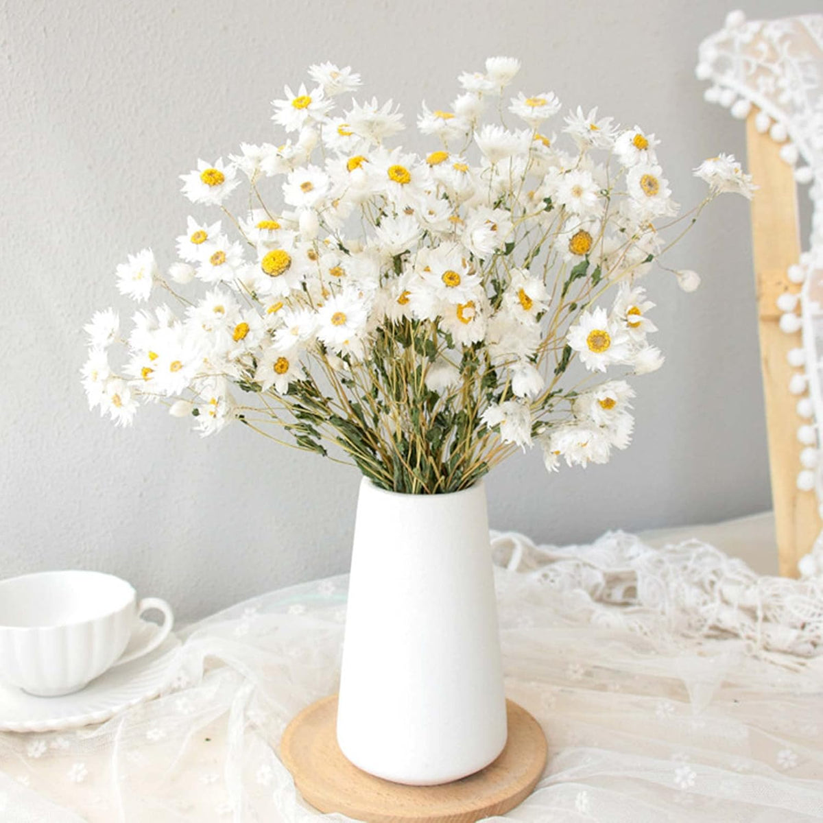 150+ Pcs Dried White Daisy Flowers Bouquet, 17" for Wedding Farmhouse Decor