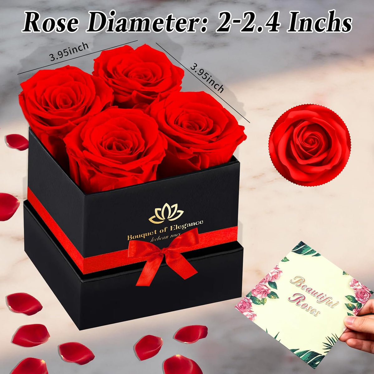 Forever Flowers Roses in A Box,Real Preserved Flowers,Preserved Roses,Preserved Flowers for Delivery,Birthday Gifts for Women/Men/Mom,Flowers for Mothers Day,Valentine's Day Rose Gifts,Red
