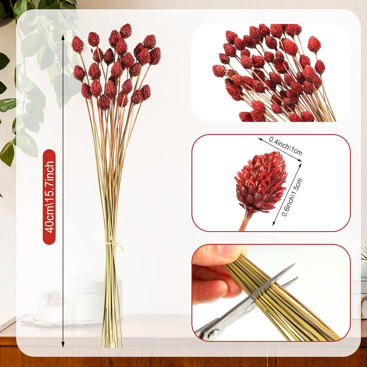 Rtteri 60 Pcs Red Dried Fall Flowers with Stems for Vase Bouquet Bulk