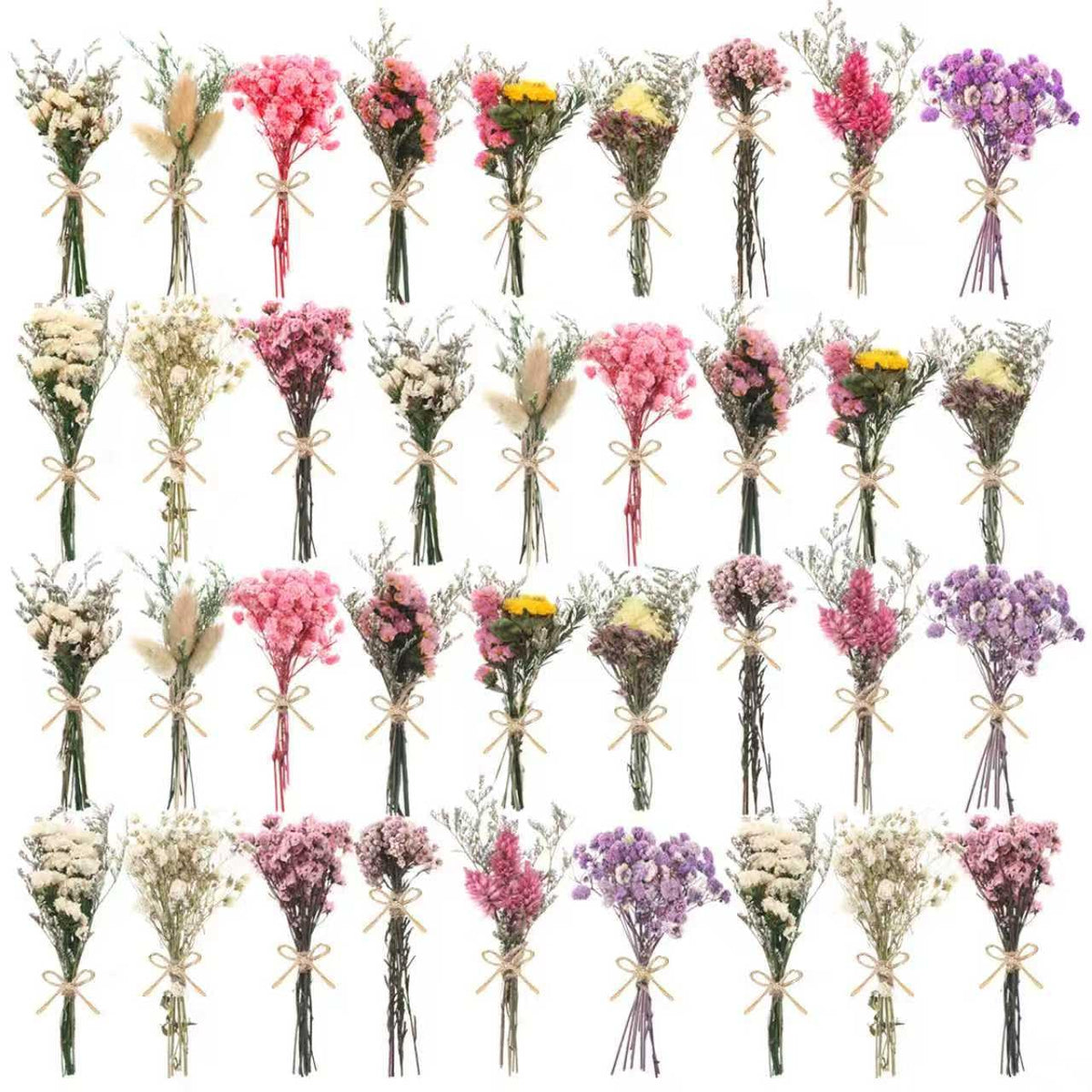12/24 Pack Dried Flowers for Vase Various Mini Bouquet Dried Small Wildflowers Natural Real Flowers Bulk for Crafts DIY Wedding Decor (24, Plain Colour)