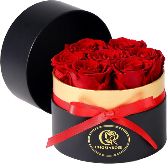 Roses Forever Flowers for Delivery - 7 Forever Preserved Roses in Box, Preserved Flowers Gifts Anniversary Birthday Gift for Mom Grandma Wife Women Valentines Rose Gift for Her Girlfriend