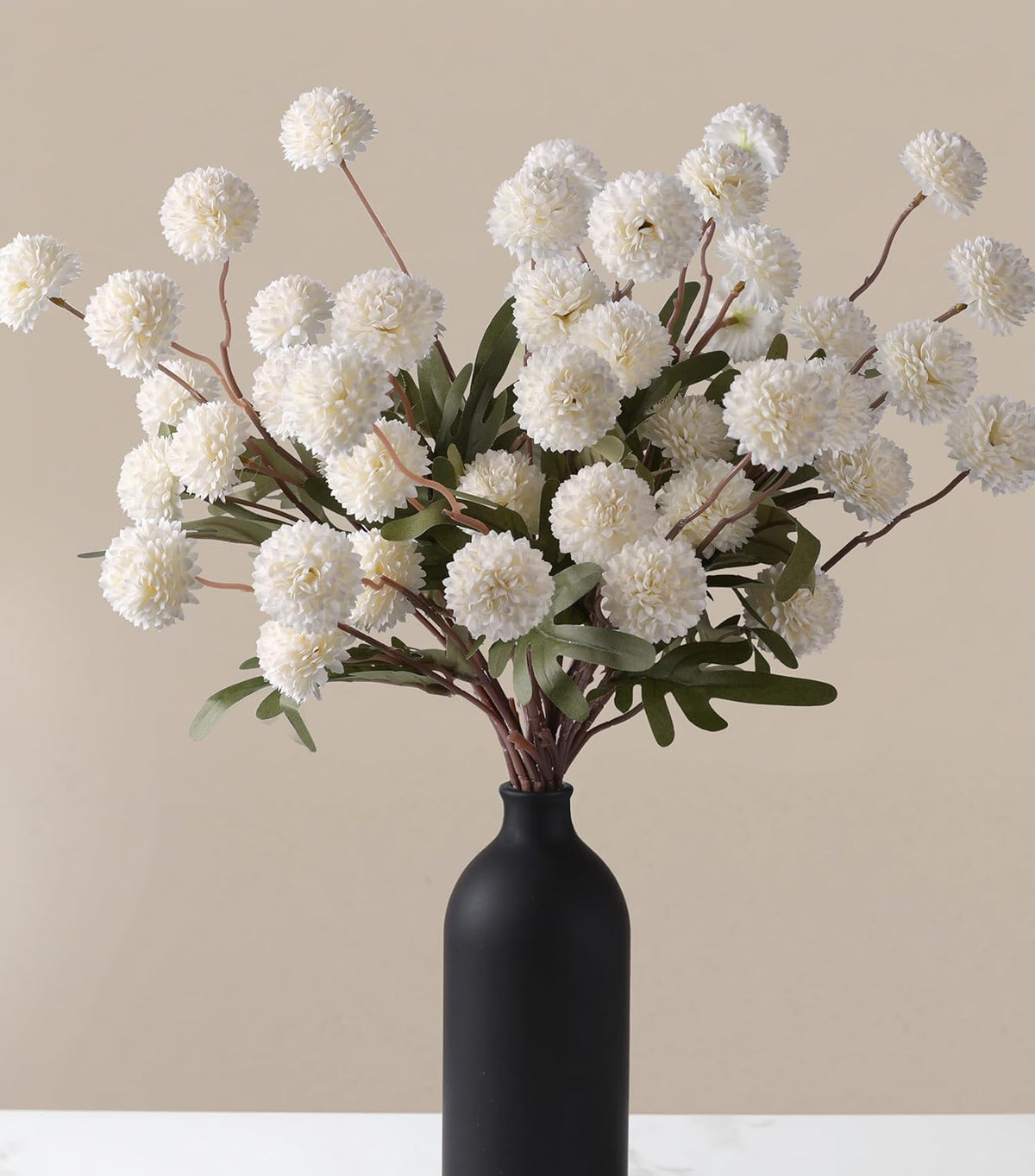 8 Pcs Fake Mums Kiku Flowers Artificial with Wild Flowers Bulk, Beige Silk Flower Arrangements Decor Floral Centerpieces For Tables Artificial Fall Flowers for Vase DIY Bouquet Coffee Dining Home
