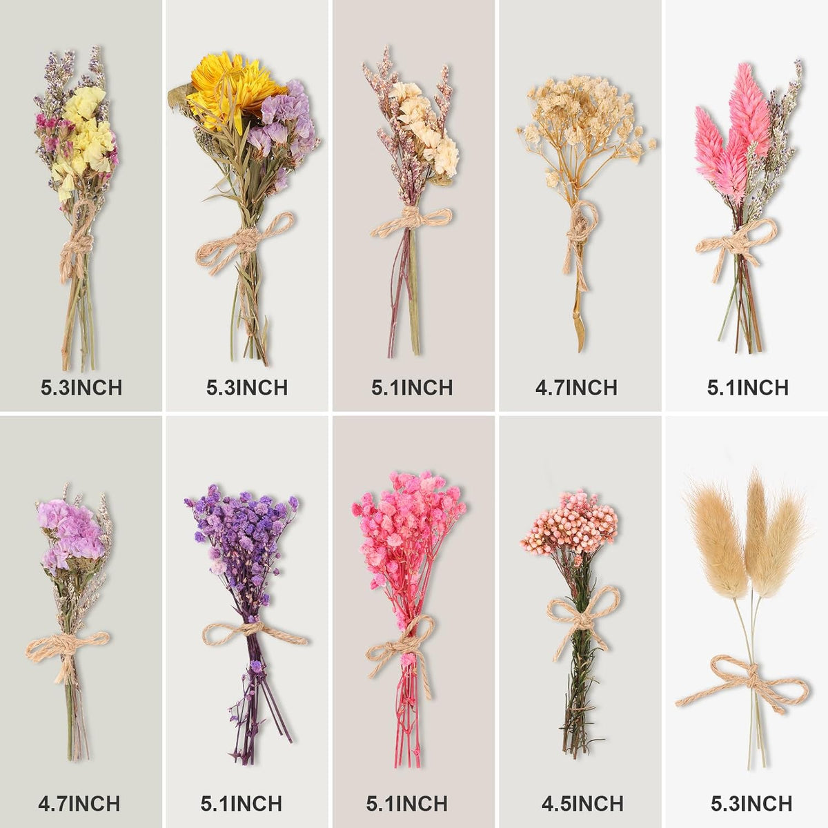 VAIPI 10 Pack Dried Flower Bouquets Various Dried Flower Combinations with Stem Mini Dried Embossing Natural Flower Bundles Artificial Flower Dried Floral Arrangement for Vase DIY Wedding Decor
