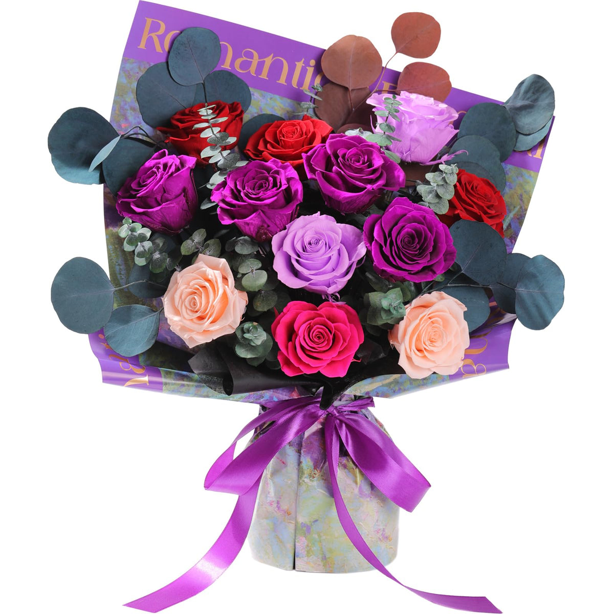 lovenfold Preserved Flowers for Delivery, Purple Rose Bouquets That Last 1-3 Years, Birthday Flowers Gifts for Women Mom Grandma Wife Friends