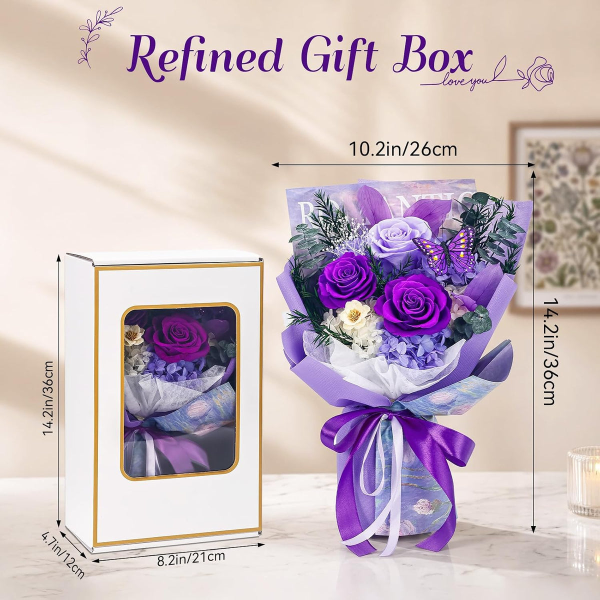 Preserved Flowers for Delivery, Birthday Flower Gifts for Women Mom Friends