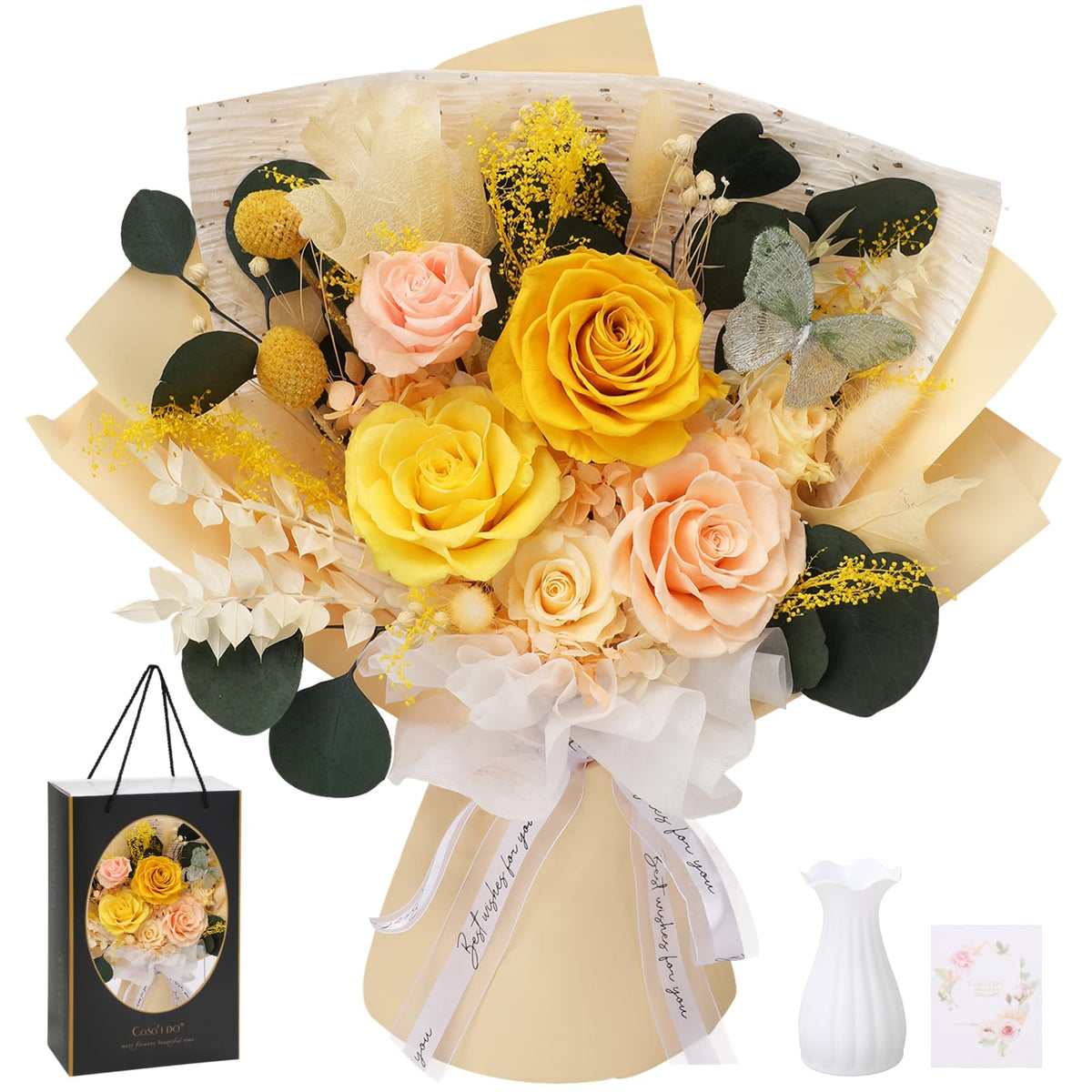 Casaido Preserved Flowers for Delivery, Mothers Day 6 Blue Roses Bouquet, Birthday Rose Gifts for Women Mom Wife Girlfriend, Real Flowers for Christmas Valentines Day Anniversary
