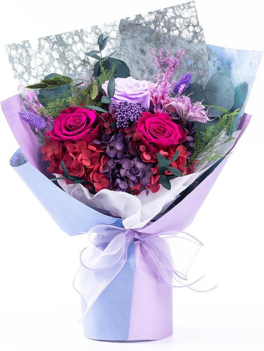 FLORALUNA Preserved Flowers, Purple Preserved Flowers Bouquet
