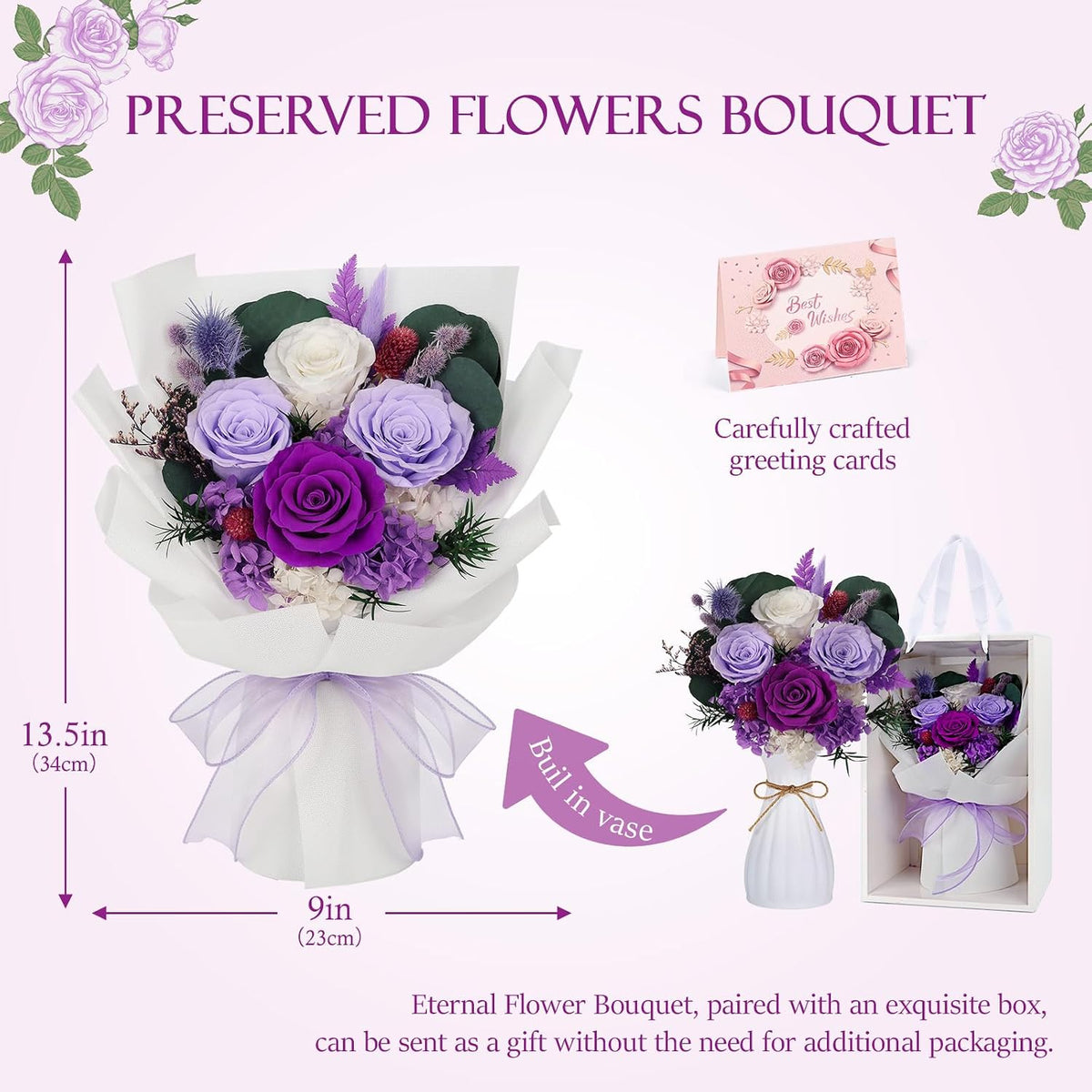 Flowers for Delivery Prime Preserved Real Roses Bouquet Save 3-5 Years